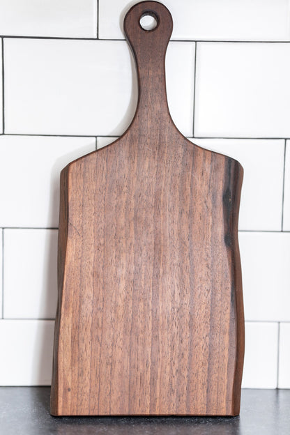 Handcrafted Live Edge Black Walnut Charcuterie Board with Wood Handle