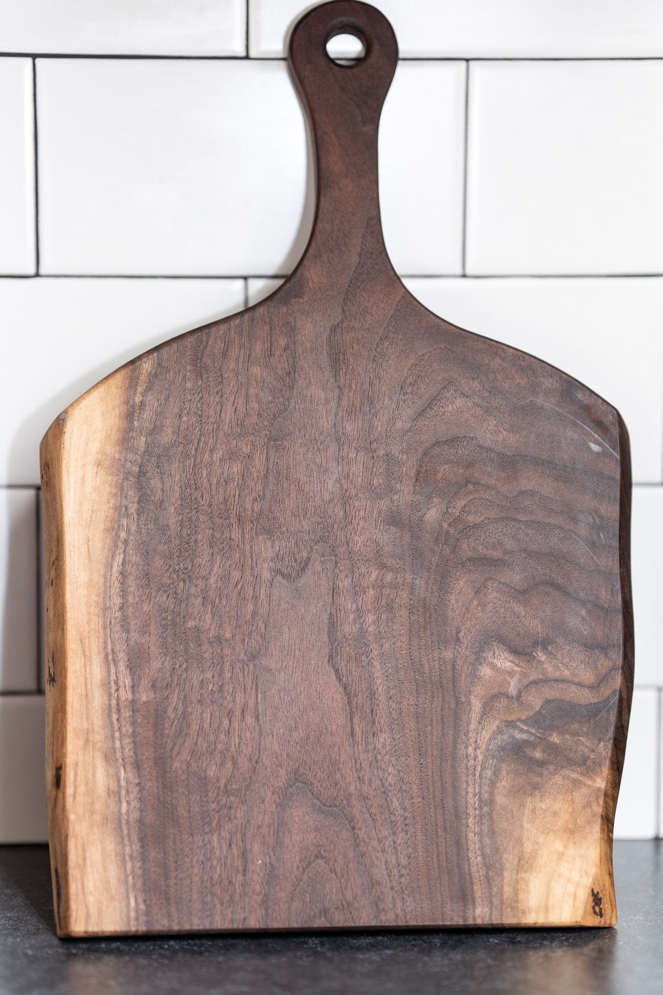 Handcrafted Live Edge Black Walnut Charcuterie Board with Wood Handle
