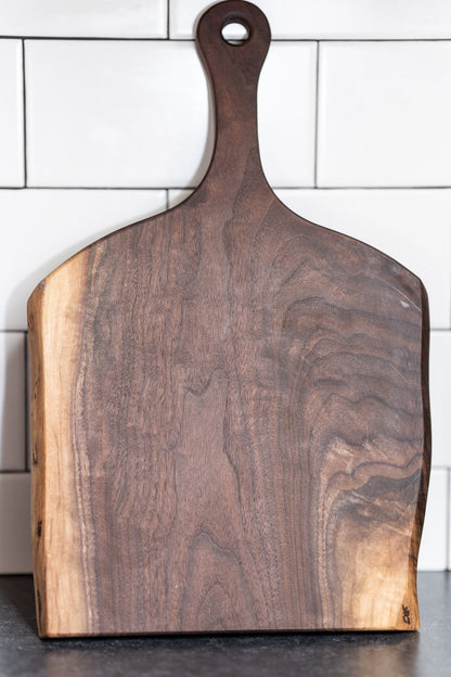 Handcrafted Live Edge Black Walnut Charcuterie Board with Wood Handle
