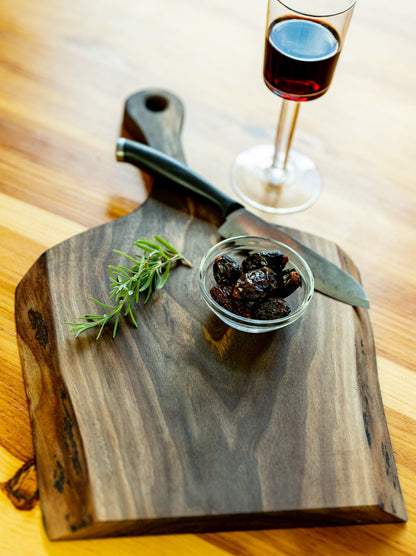 Handcrafted Live Edge Black Walnut Charcuterie Board with Wood Handle