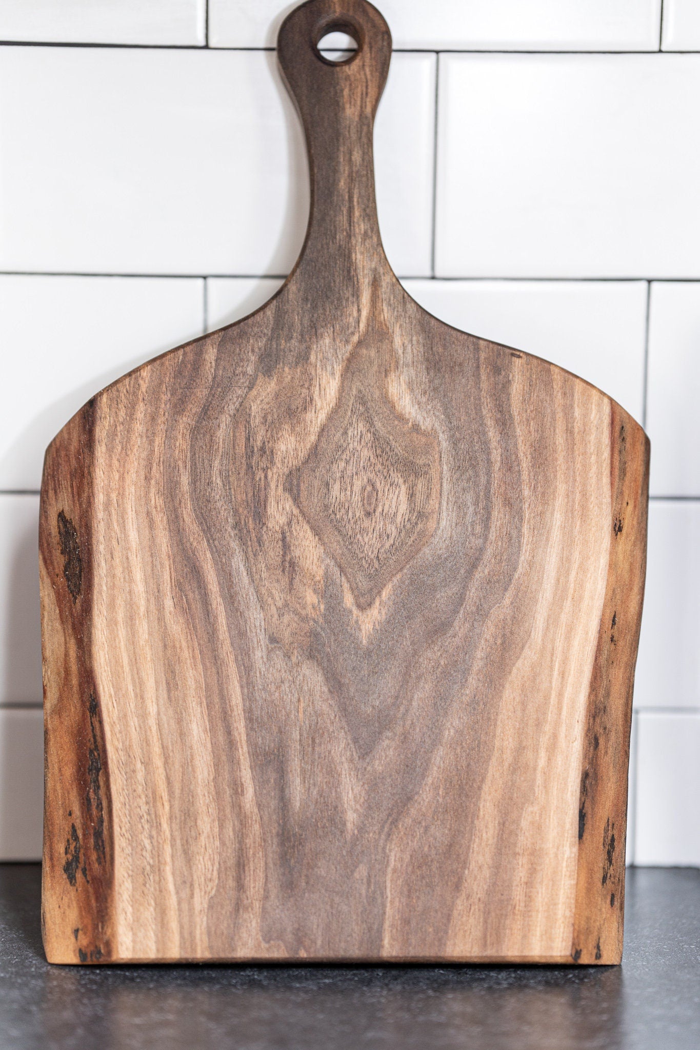 Handcrafted Live Edge Black Walnut Charcuterie Board with Wood Handle