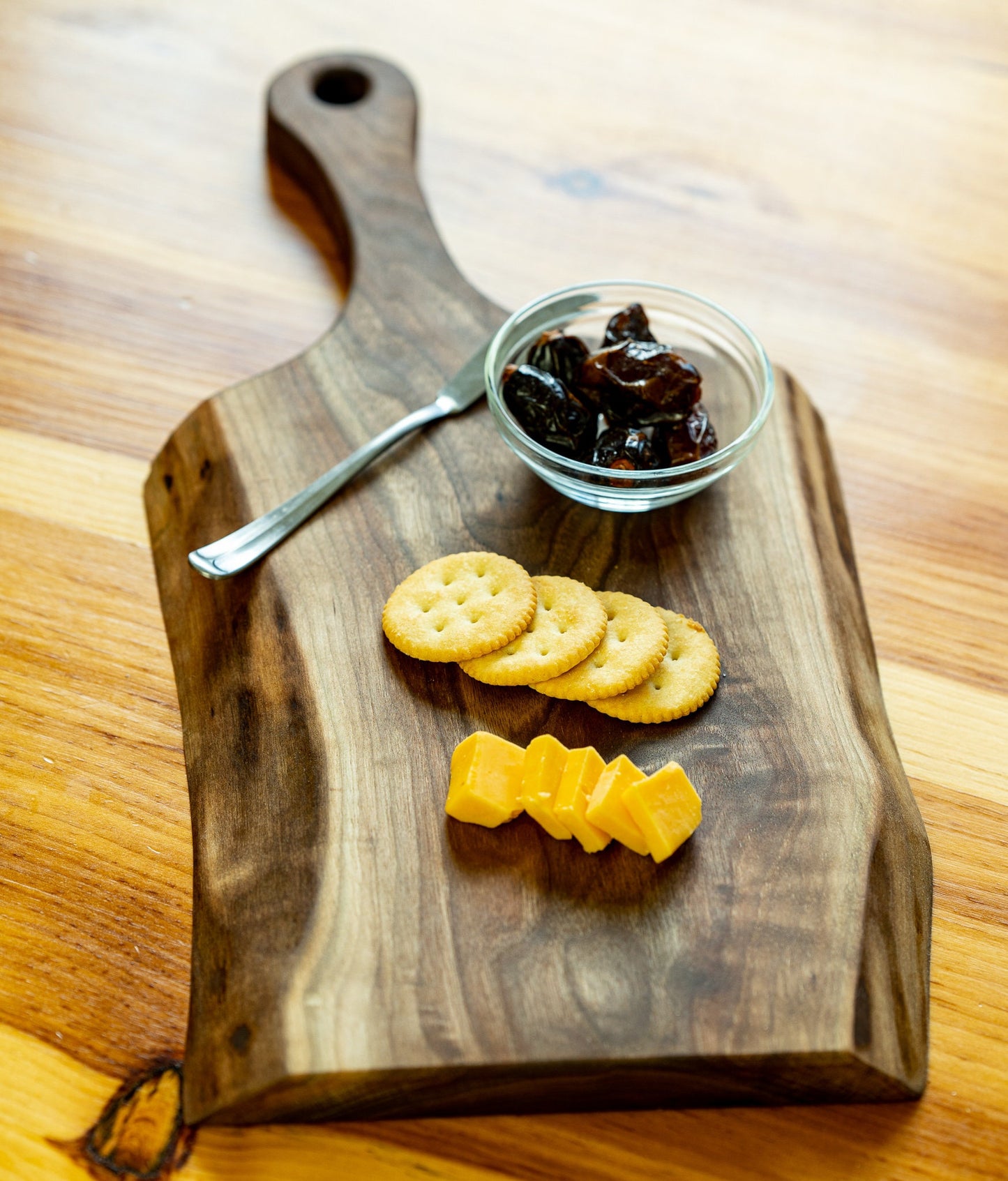Handcrafted Live Edge Black Walnut Charcuterie Board with Wood Handle