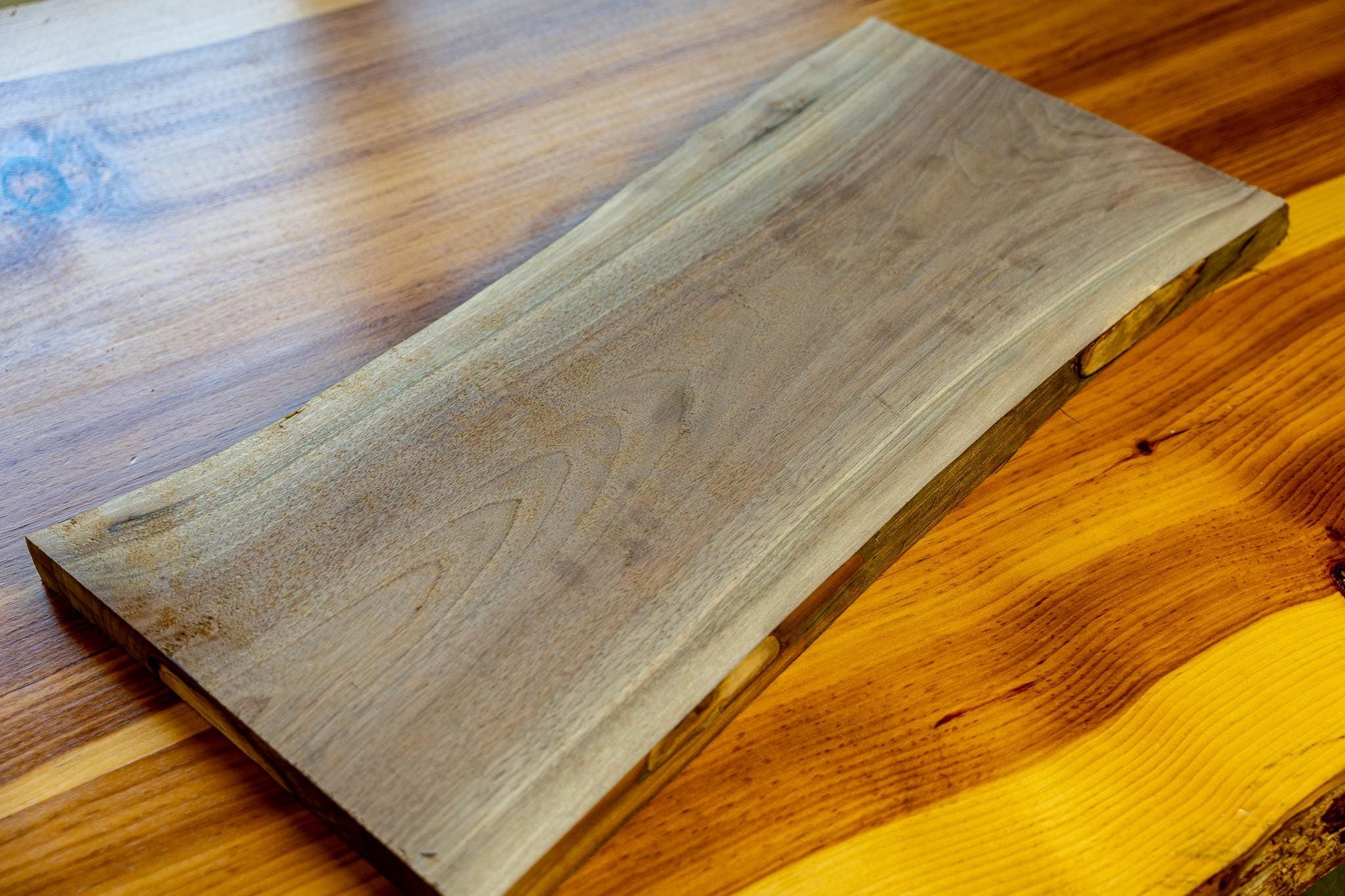 1.25" Raw Black Walnut Live Edge Board: Kiln Dried Slab