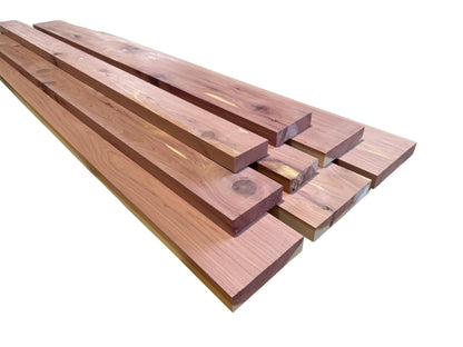 Aromatic red cedar lumber 4 4 (1 inch thick) kiln dried, surfaced and ripped to size with natural rustic character, knots, and color variation. Perfect for woodworking, closet lining, shelving, furniture making, craft wood, DIY projects, and home décor. Premium cedar boards milled flat and ready to use, ideal for makers needing durable aromatic cedar with its rich scent and natural insect resistance.