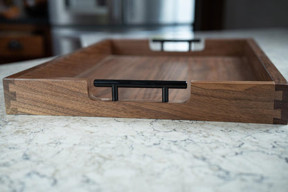 Walnut Serving Tray with Handles, Dovetail Wood Tray, Ottoman Tray, Coffee Table Tray, Handmade in the USA