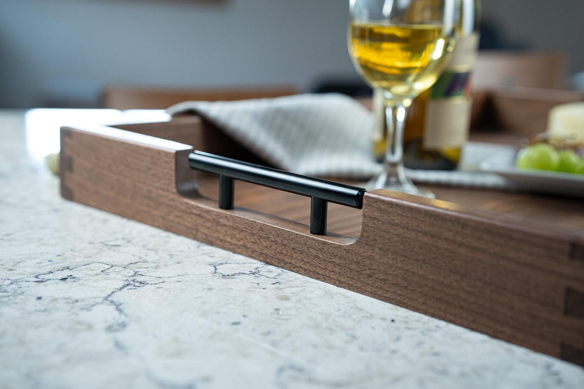 Walnut Serving Tray with Handles, Dovetail Wood Tray, Ottoman Tray, Coffee Table Tray, Handmade in the USA