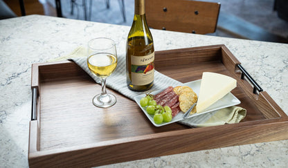Walnut Serving Tray with Handles, Dovetail Wood Tray, Ottoman Tray, Coffee Table Tray, Handmade in the USA