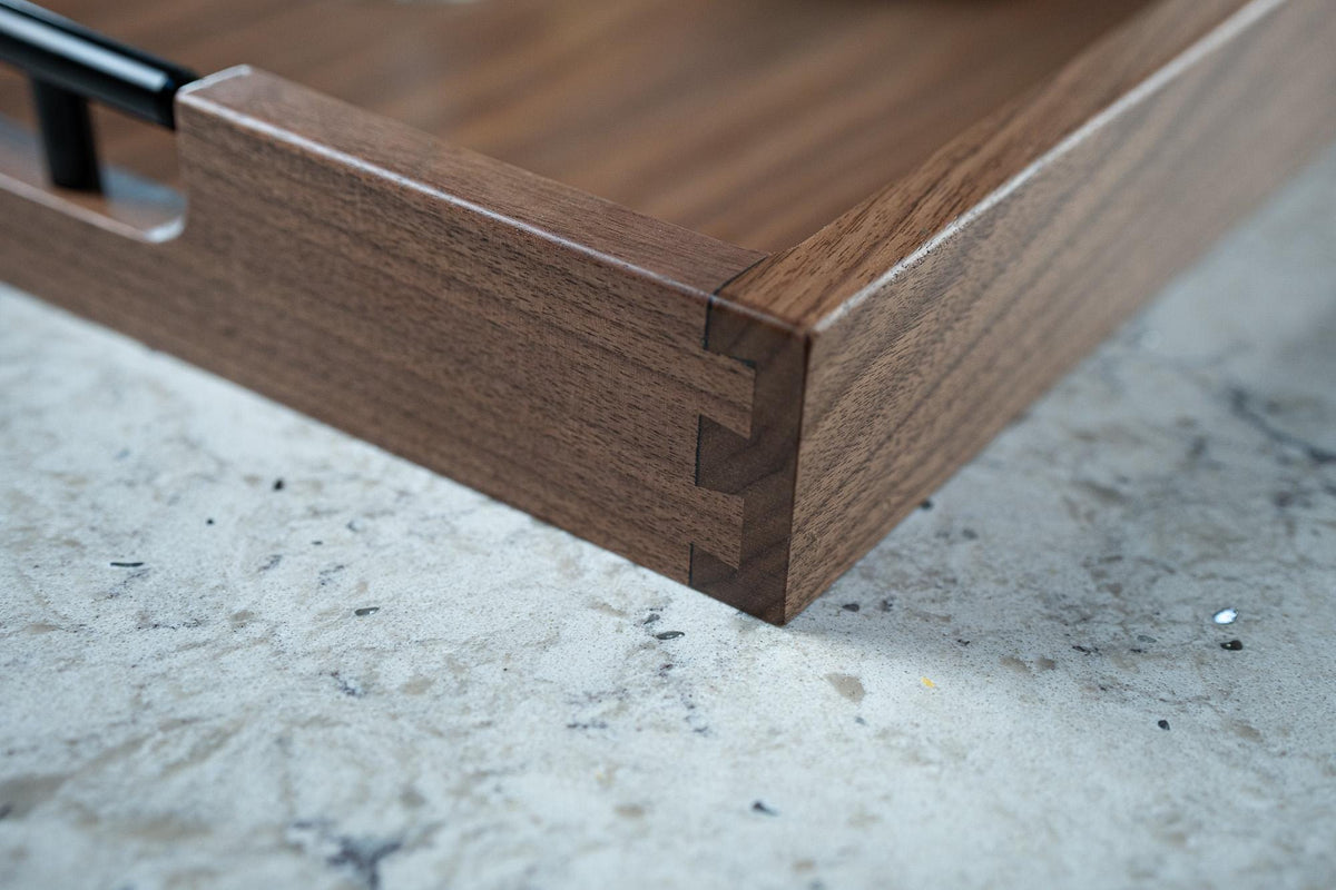 Walnut Serving Tray with Handles, Dovetail Wood Tray, Ottoman Tray, Coffee Table Tray, Handmade in the USA