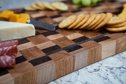 End Grain Cutting Board, Walnut Maple & Oak Wood Cutting Board with Juice Groove, Handmade Butcher Block