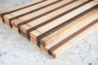Walnut & Maple Cutting Board, Face Grain Wood Chopping Board with Juice Groove, Handmade Hardwood Cutting Board