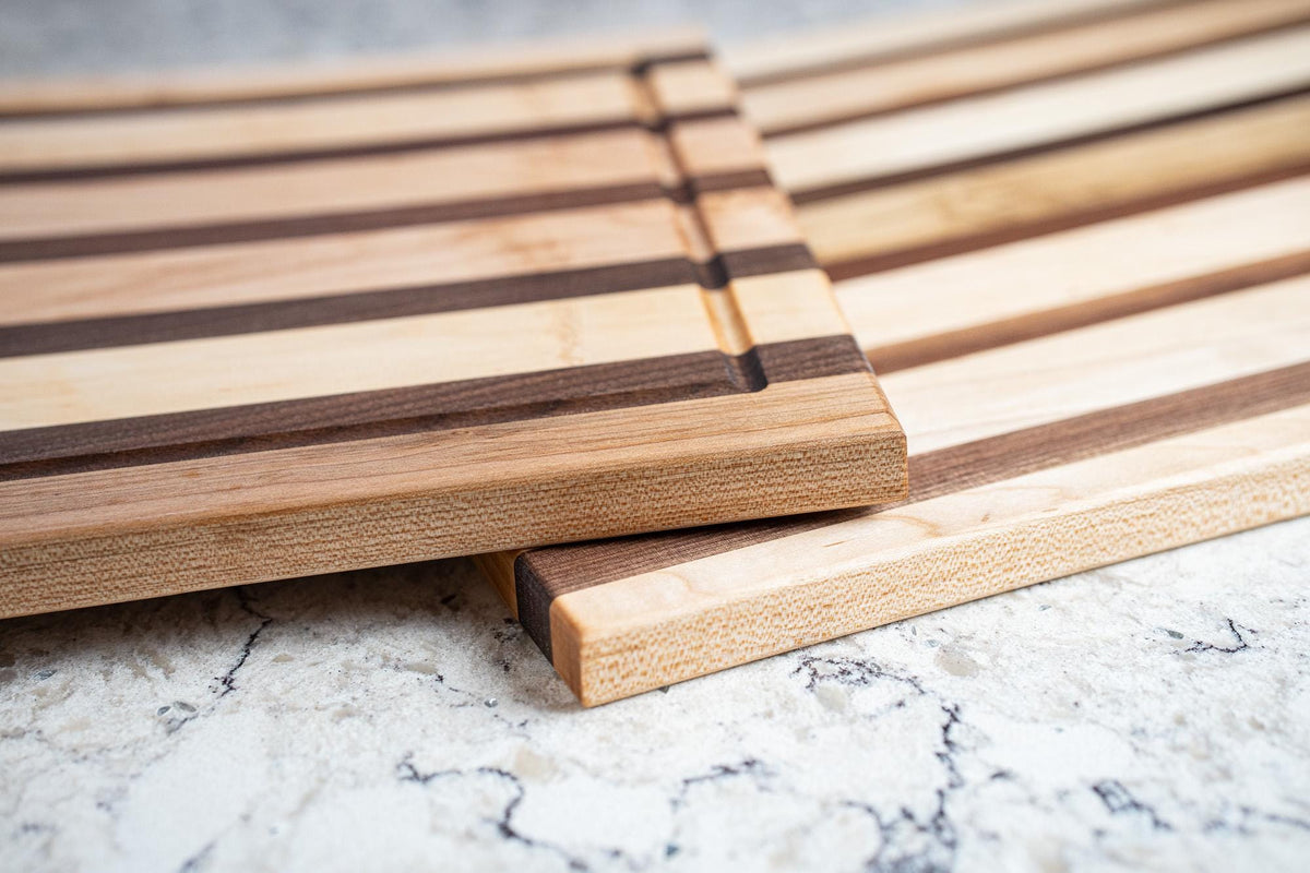 Walnut & Maple Cutting Board, Face Grain Wood Chopping Board with Juice Groove, Handmade Hardwood Cutting Board