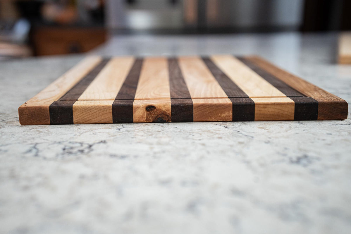 Walnut & Maple Cutting Board, Face Grain Wood Chopping Board with Juice Groove, Handmade Hardwood Cutting Board