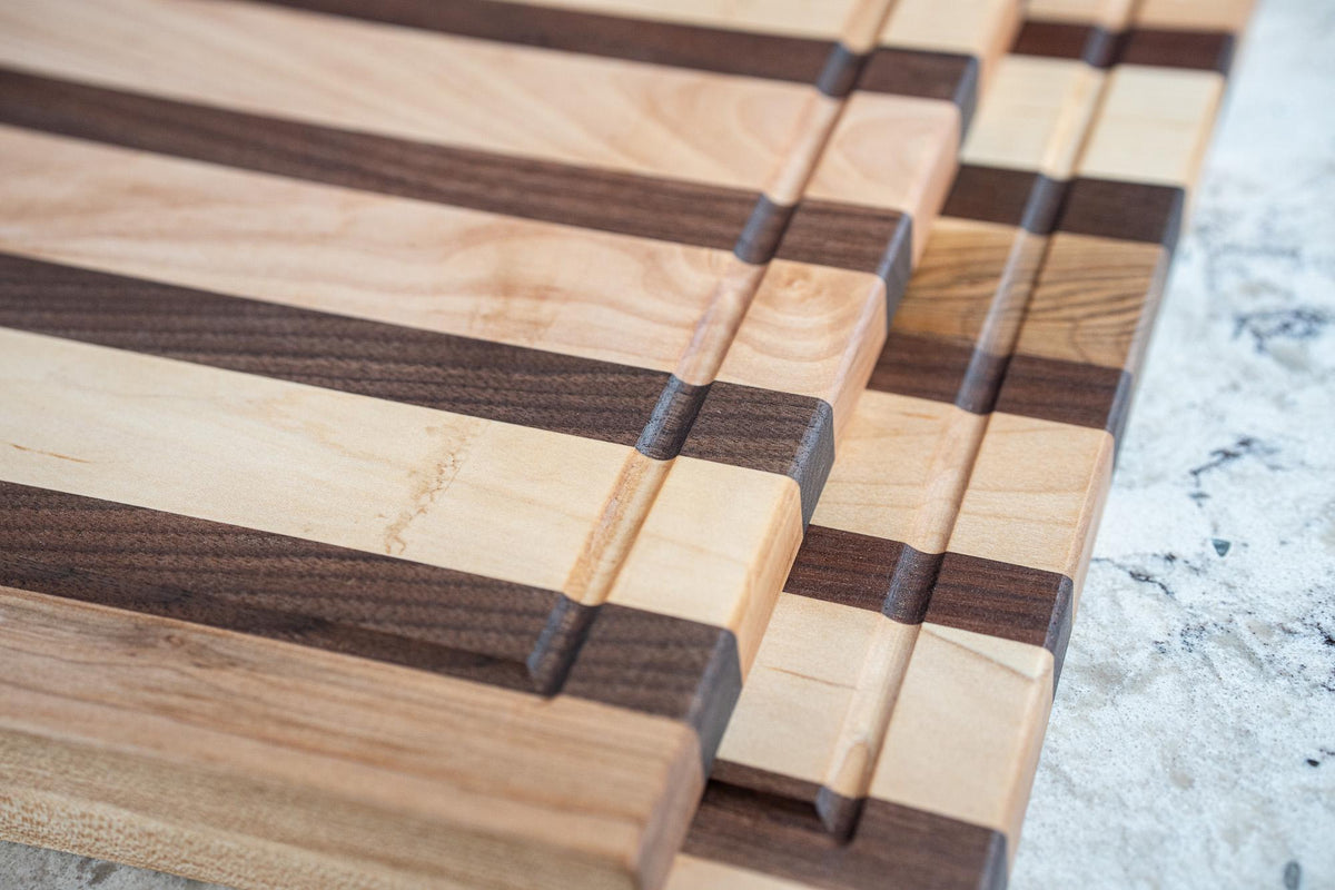 Walnut & Maple Cutting Board, Face Grain Wood Chopping Board with Juice Groove, Handmade Hardwood Cutting Board