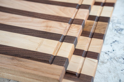 Walnut & Maple Cutting Board, Face Grain Wood Chopping Board with Juice Groove, Handmade Hardwood Cutting Board