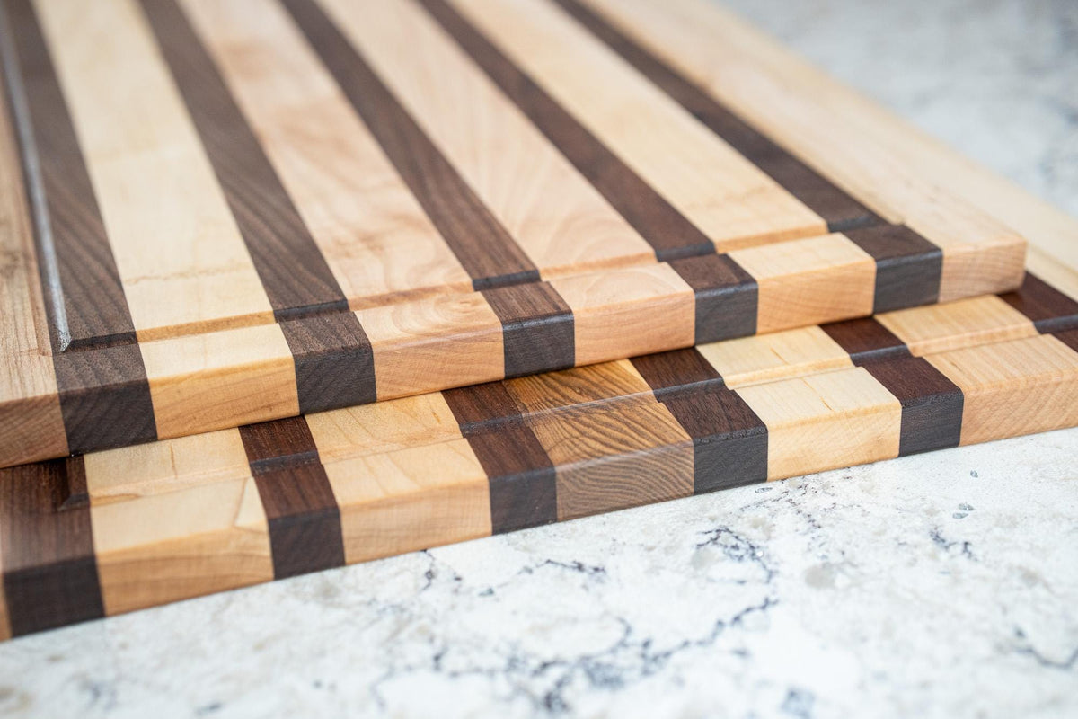 Walnut & Maple Cutting Board, Face Grain Wood Chopping Board with Juice Groove, Handmade Hardwood Cutting Board
