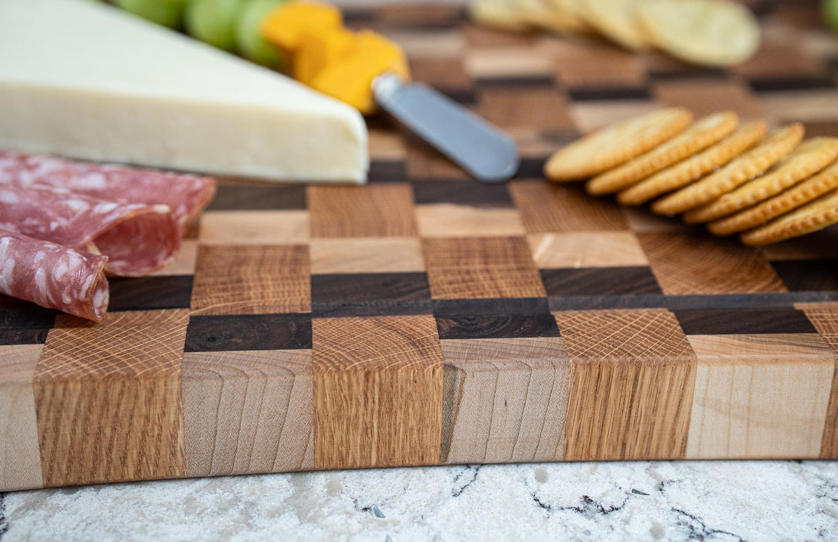 End Grain Cutting Board, Walnut Maple & Oak Wood Cutting Board with Juice Groove, Handmade Butcher Block