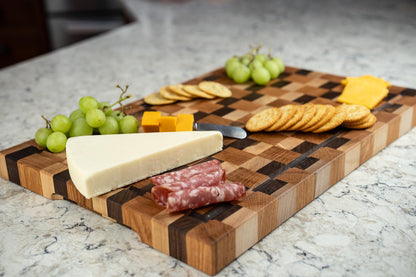 End Grain Cutting Board, Walnut Maple & Oak Wood Cutting Board with Juice Groove, Handmade Butcher Block