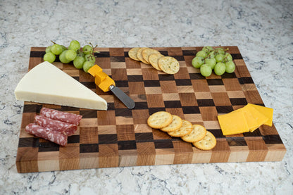 End Grain Cutting Board, Walnut Maple & Oak Wood Cutting Board with Juice Groove, Handmade Butcher Block