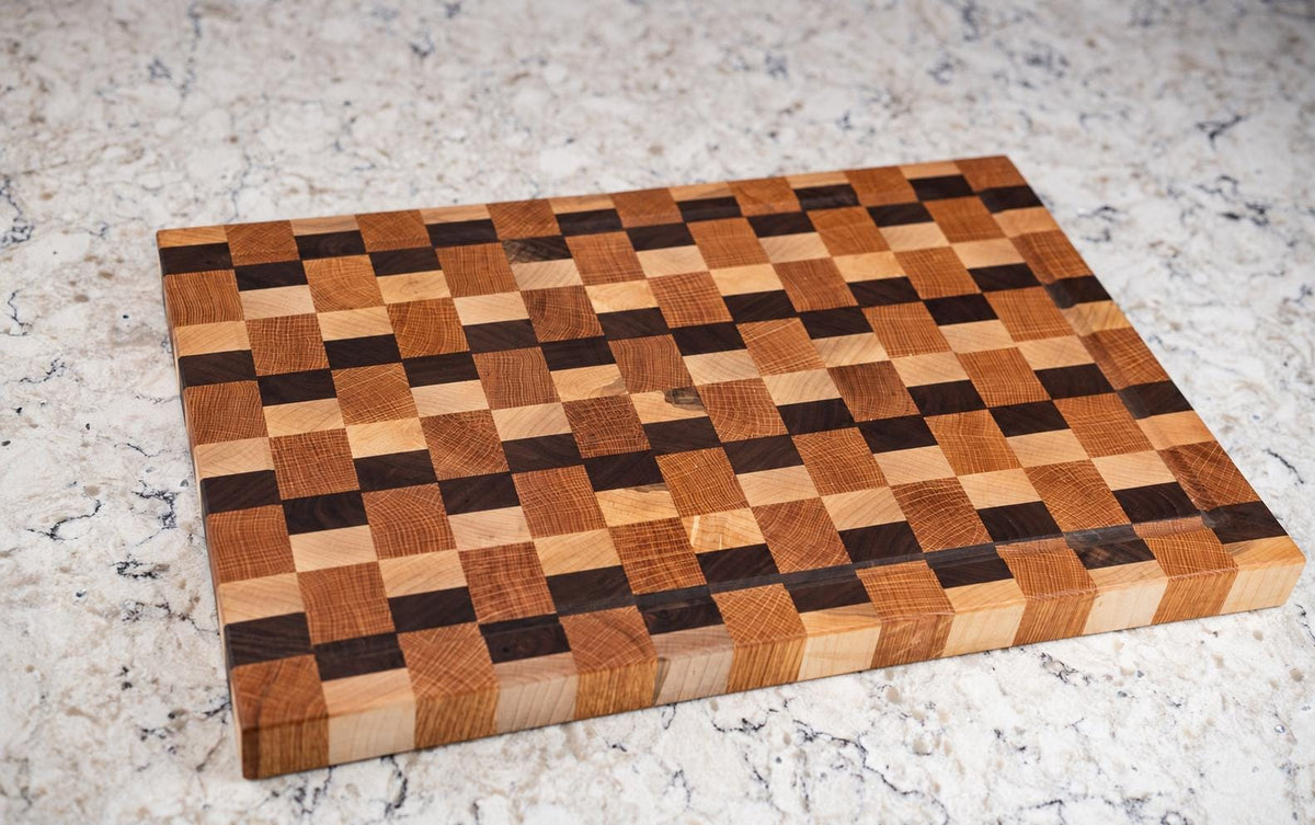 End Grain Cutting Board, Walnut Maple & Oak Wood Cutting Board with Juice Groove, Handmade Butcher Block