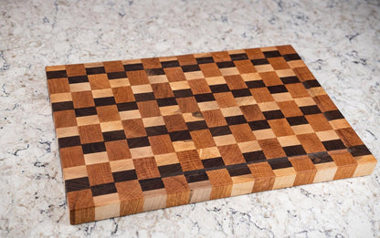 End Grain Cutting Board, Walnut Maple & Oak Wood Cutting Board with Juice Groove, Handmade Butcher Block