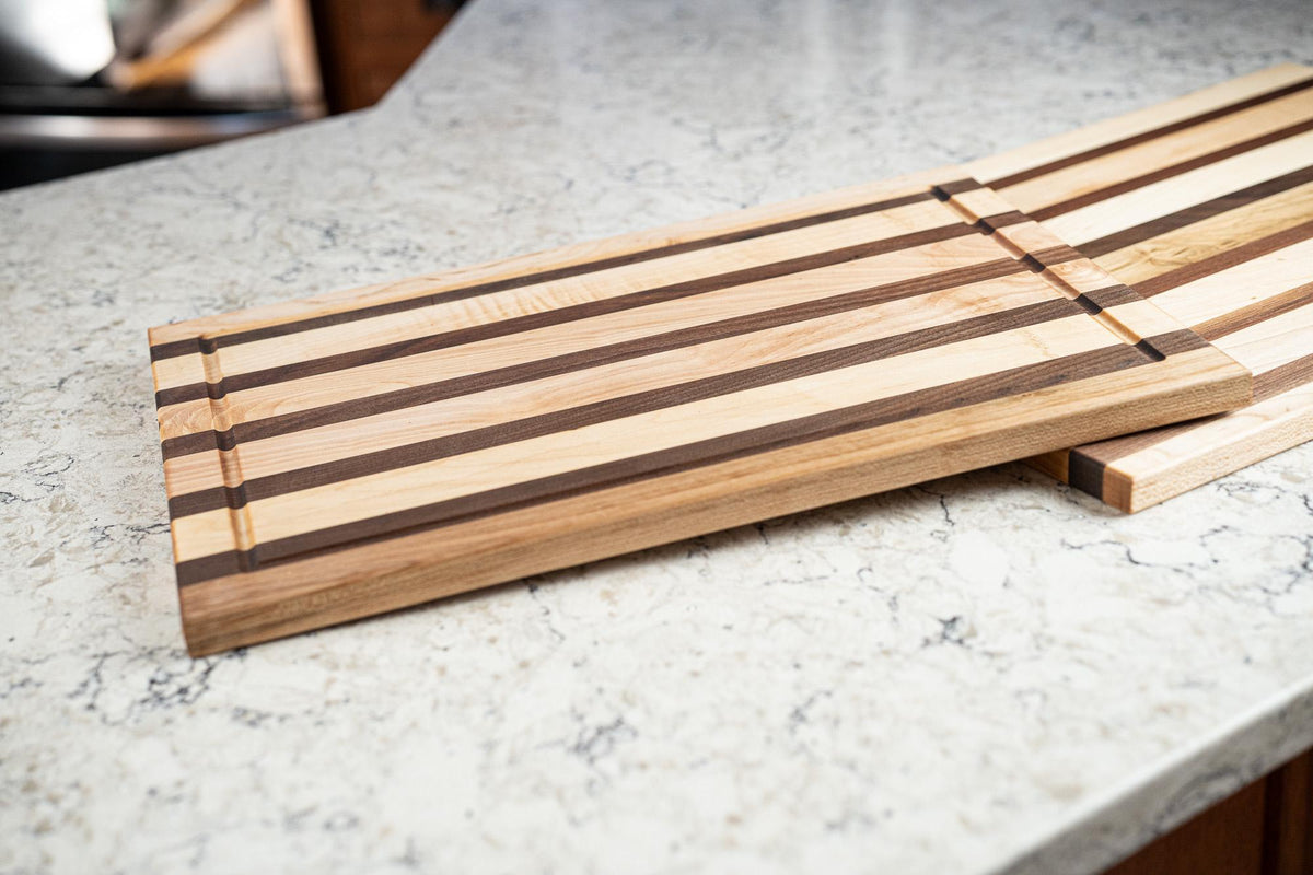 Walnut & Maple Cutting Board, Face Grain Wood Chopping Board with Juice Groove, Handmade Hardwood Cutting Board