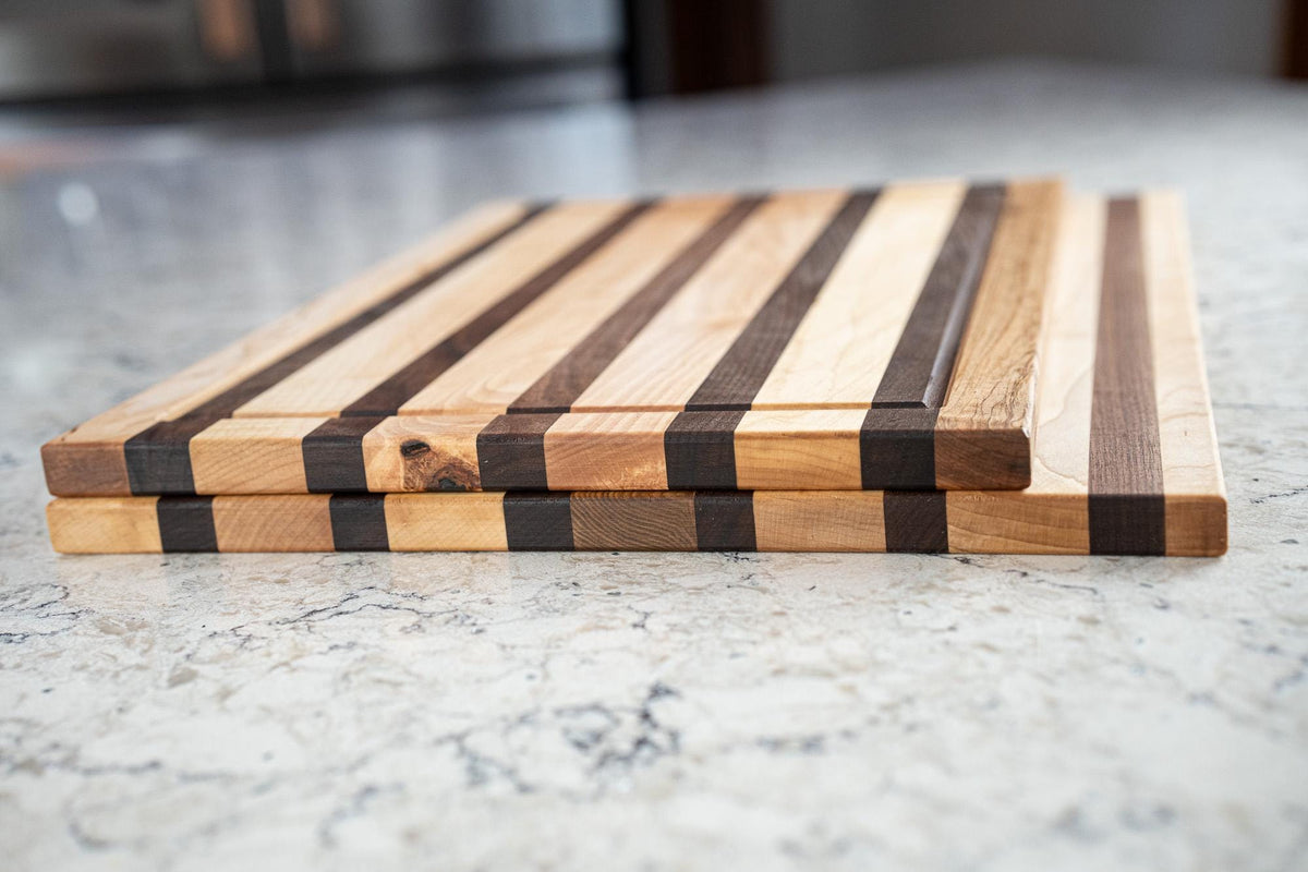 Walnut & Maple Cutting Board, Face Grain Wood Chopping Board with Juice Groove, Handmade Hardwood Cutting Board