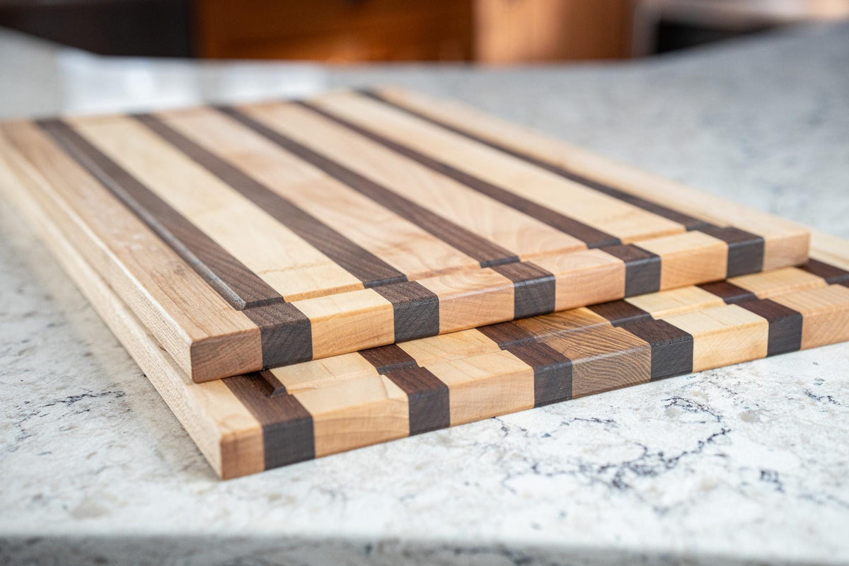 Walnut & Maple Cutting Board, Face Grain Wood Chopping Board with Juice Groove, Handmade Hardwood Cutting Board