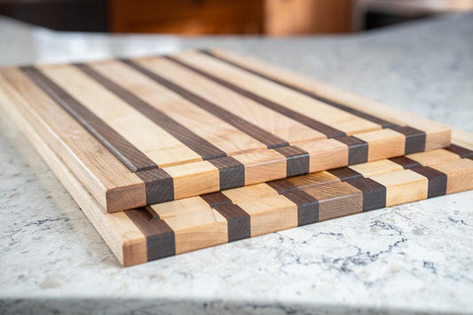 Walnut & Maple Cutting Board, Face Grain Wood Chopping Board with Juice Groove, Handmade Hardwood Cutting Board
