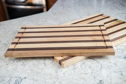 Walnut & Maple Cutting Board, Face Grain Wood Chopping Board with Juice Groove, Handmade Hardwood Cutting Board