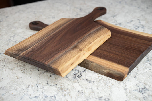 Handcrafted Live Edge Black Walnut Charcuterie Board with Wood Handle